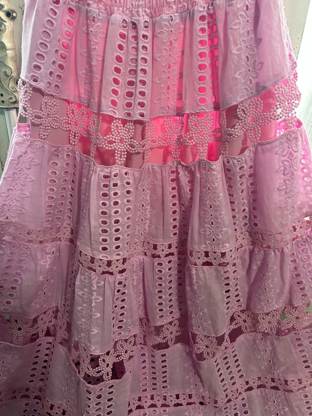 Strut & Bolt Avara Strapless Pink Eyelet Lace Maxi Dress medium wedding party - Picture 4 of 10